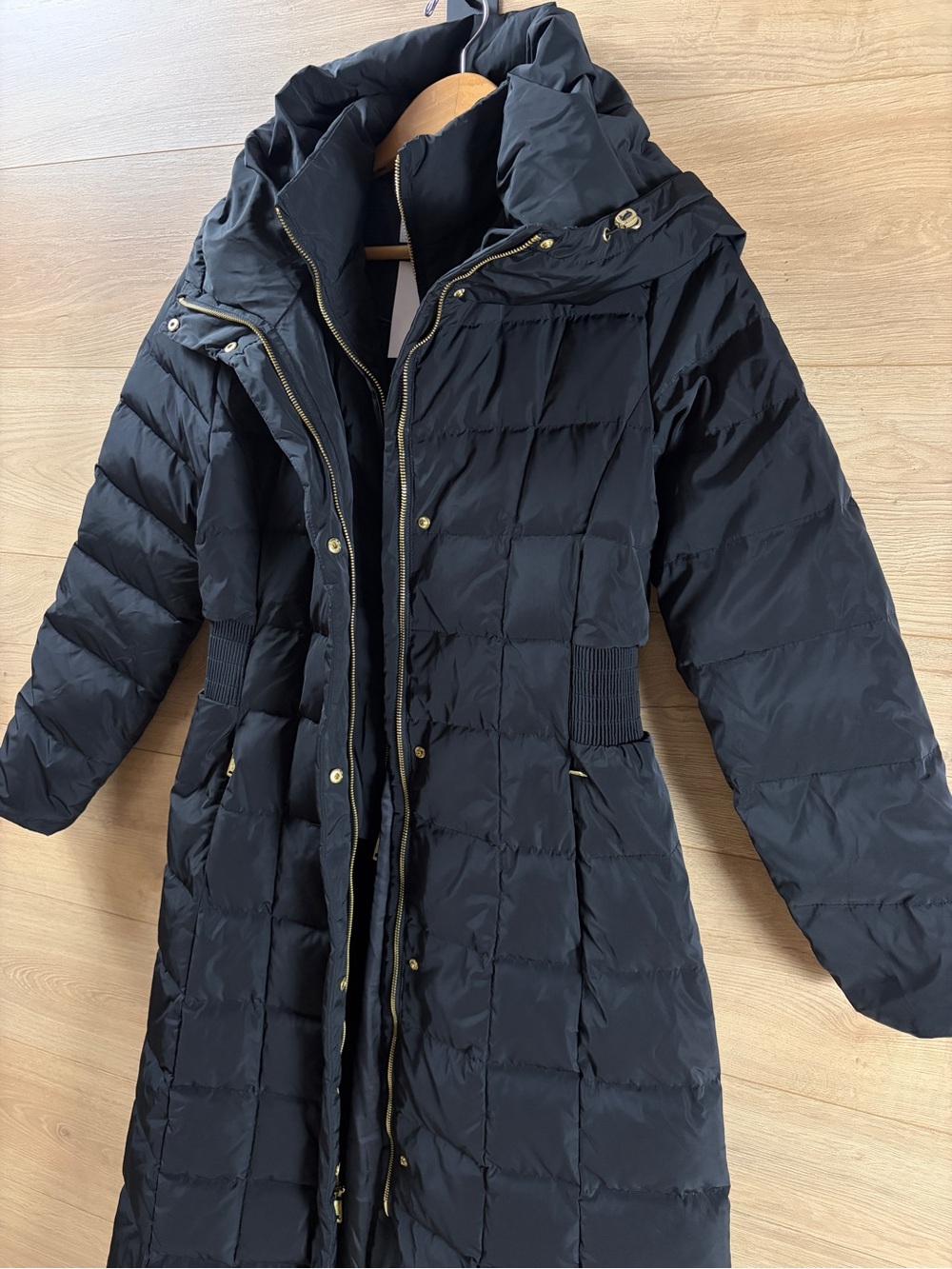 Cole Haan Black Quilted Down/Feather Hooded Maxi Puffer Coat - Large - Picture 16 of 16